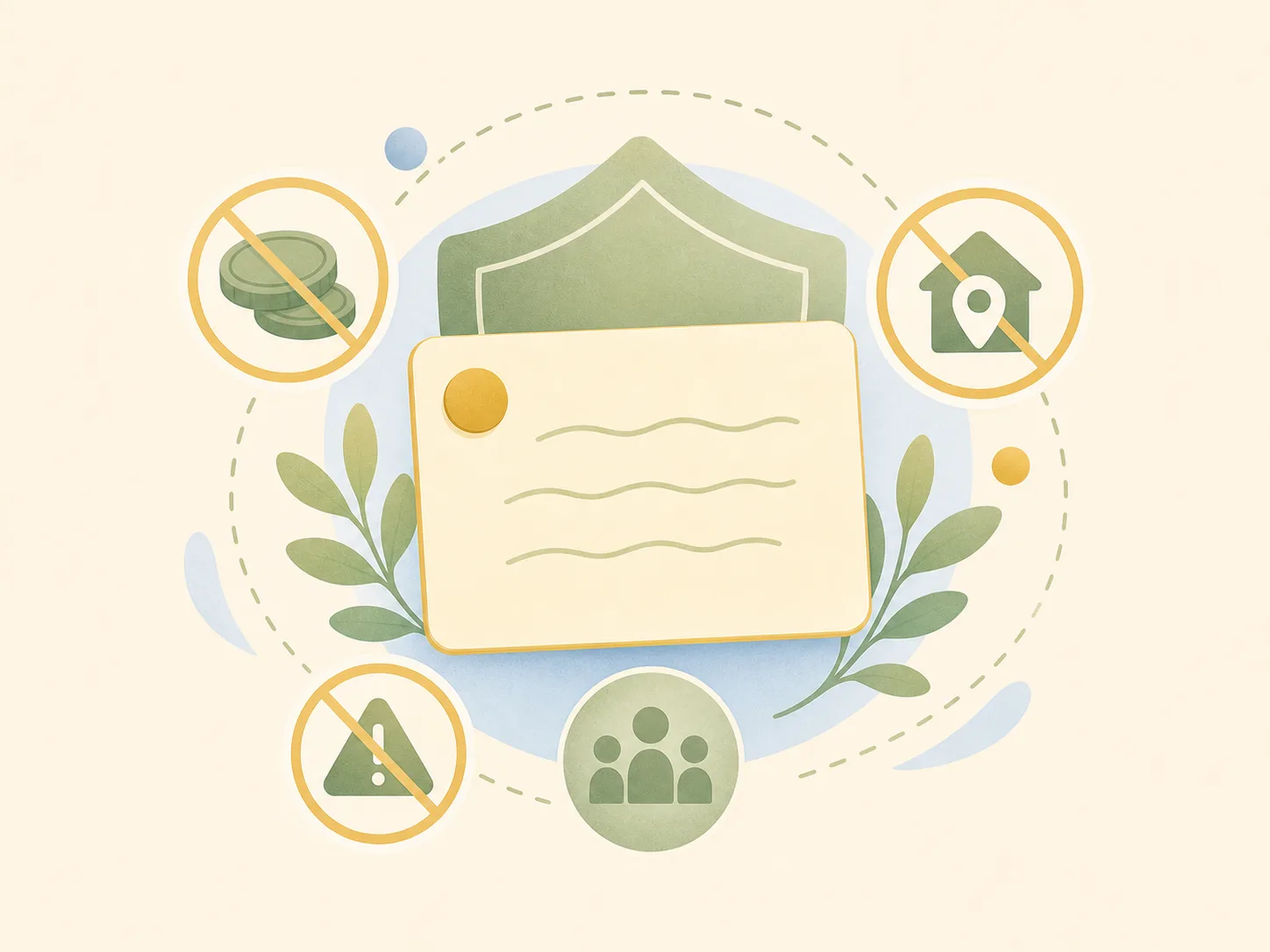 Illustration of a public note protected by safety boundaries for no payment, no emergency, and no private address.